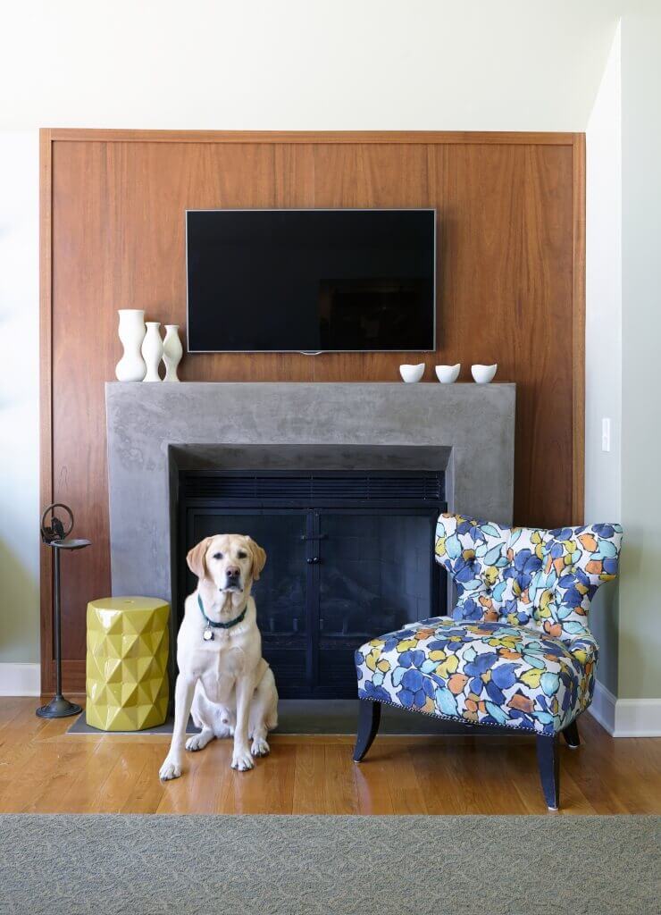 I also LOVE the sweet golden in this photo! He is perfectly content in this fireplace vignette! - Beth Haley Design, Nashville, TN