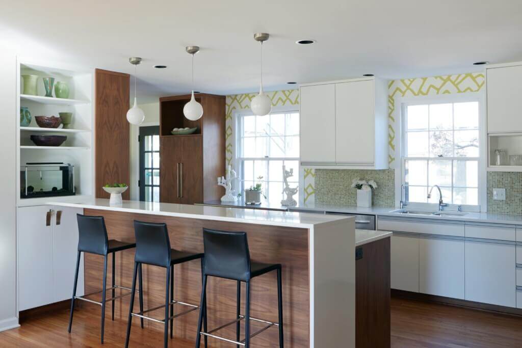 A contemporary kitchen with crisp design